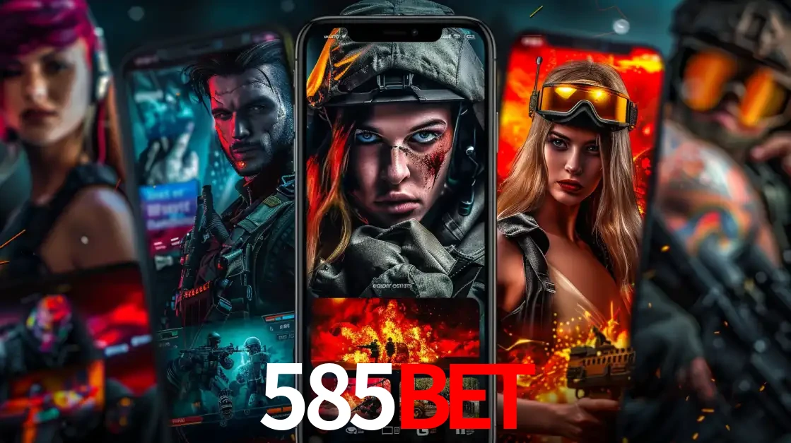 Montagem de telas de celular mostrando diversos personagens, masculinos e femininos, de um jogo de tiro, ilustrando a diversidade de equipes de e-sports para apostar no 585bet.