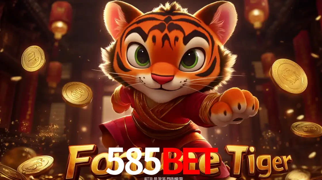 O carismático mascote do jogo de slot Fortune Tiger, um tigre fofo em pose de artes marciais, pronto para trazer sorte e multiplicadores de ganhos no cassino online 585bet.