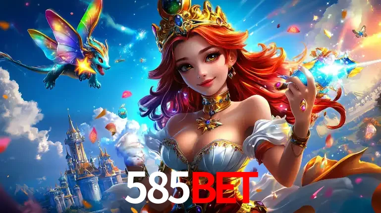 A princesa de um reino de fantasia mágico, com seu pequeno dragão, apresentando um mundo de prêmios encantados nos jogos de caça-níqueis do cassino 585bet.
